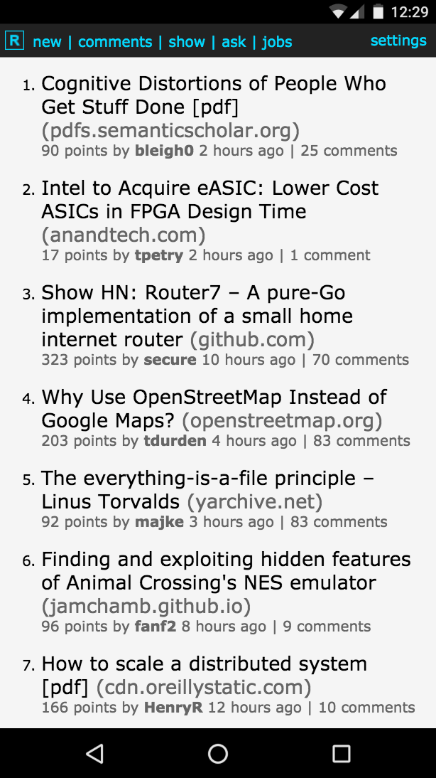 React HN HN PWA running on a mobile phone