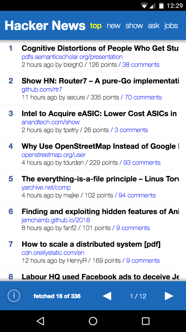 Zuix HN HN PWA running on a mobile phone